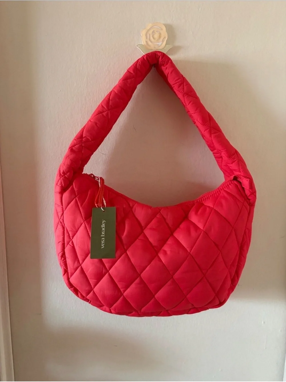 NWT Vera Bradley Tifton Cayenne Red/Pink Quilted Puffer Shoulder Bag